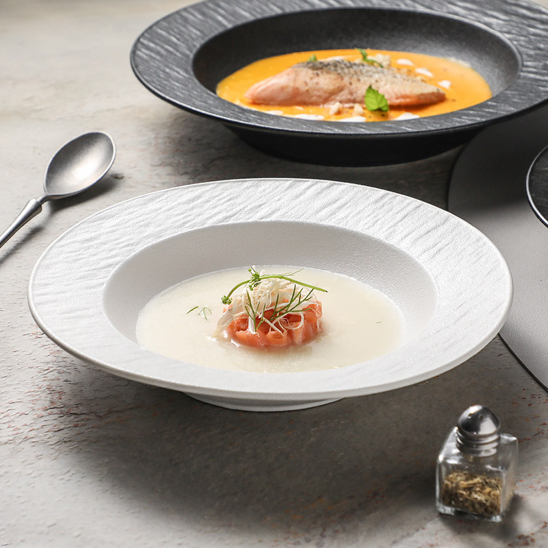 西餐餐具白色岩石草帽碗轻奢陶瓷沙拉碗西餐厅意面盘子商用草帽盘,淘宝优惠券,粉丝福利购,淘宝优惠卷