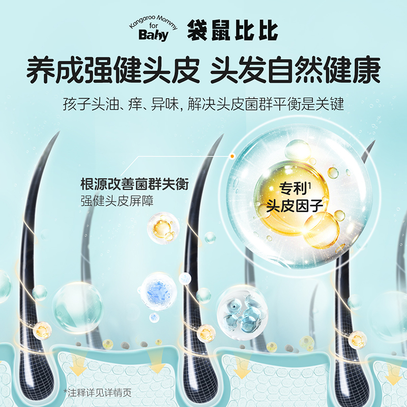 袋鼠比比儿童洗发水男女童专用氨基酸控油去屑清洁发垢柔顺洗护发