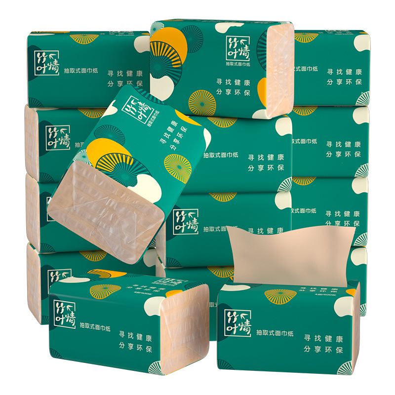 竹叶情400张本色抽纸整箱家用实惠装家庭婴儿餐巾纸面巾纸卫生纸