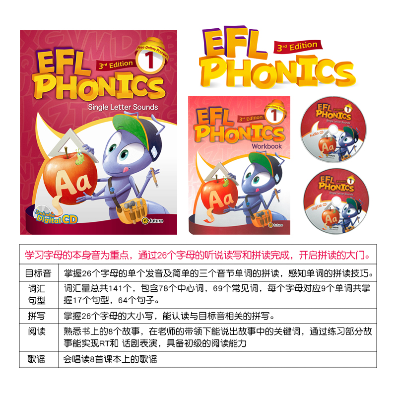 原版进口麦克森新版EFL Phonics 1级别 26个字母自然拼读phonics发音训练 幼少儿英语零基础入门培训教材