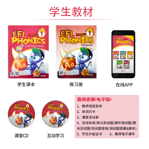 少儿英语自然拼读教材 EFL Phonics 1/2/3/4/5级 麦克森eflphonics 26个字母发音儿童启蒙英语培训教材 含在线学习APP - 图0