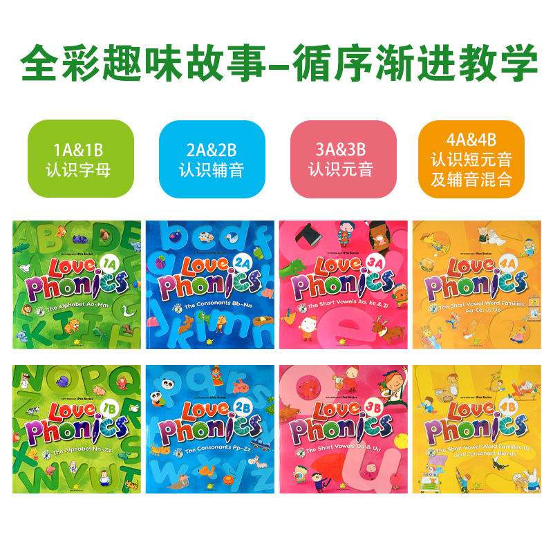 幼儿英语自然拼读love phonics 1 2 3 4 AB 字母拼写拼读 The alphabet 26个字母 3-6岁学前入门英语phonics发音启蒙教材 - 图2