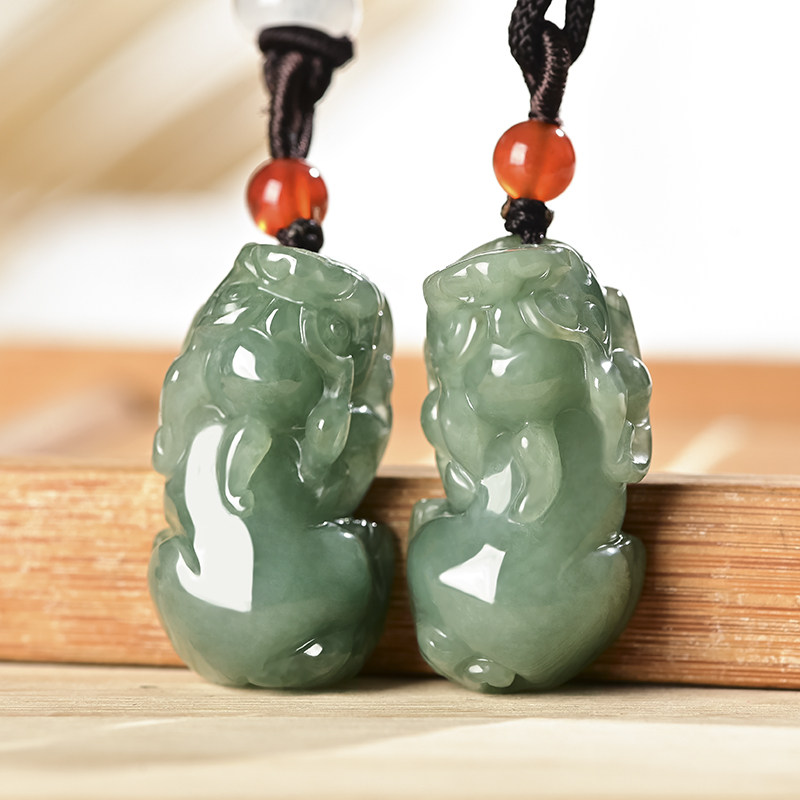 翡翠冰种油青招财玉吊坠情侣款项链 由玉所安项坠/吊坠