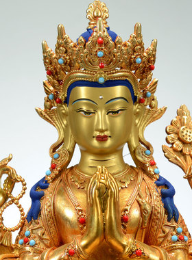 闯隆7寸四臂G音鎏金铜像摆件