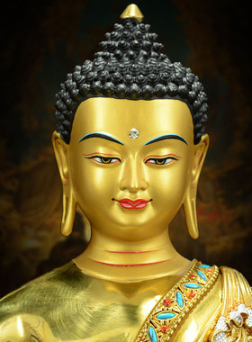 闯隆7/10寸阿弥陀佛鎏金铜像摆件