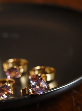 通体925银镀真金 天然紫水晶戒指环轻奢珠宝级享受日常通勤款小众