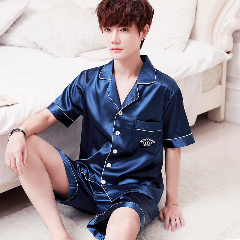 冰丝夏季短袖男士男款丝绸青年睡衣 爱蔻萱服饰睡衣/家居服套装