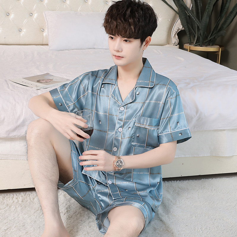 冰丝夏季短袖男士男款丝绸青年睡衣 爱蔻萱服饰睡衣/家居服套装