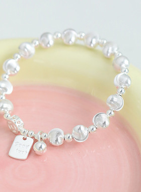 925银拉丝圆珠钱币手链女2025时尚通勤简约手环饰品小众设计