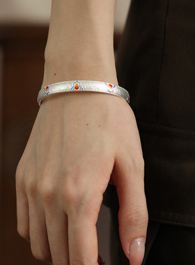 足银999珐琅葫芦开口手镯2025小众设计感新中式实心镯子手环饰品