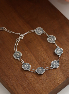 925银圆牌手链女休闲风手环潮流港风高级感小众设计手环