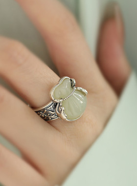 925纯银和田玉福袋戒指2025年百搭可调节指环复古民族风轻奢饰品