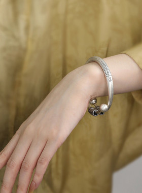 足银回纹民族风手镯足银手镯女新中式银镯子999实心镯子手环