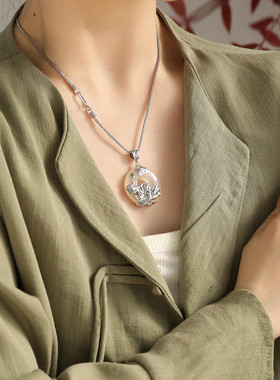 925银花朵平安扣玉髓吊坠项链女国风新中式时尚百搭小众饰品礼物