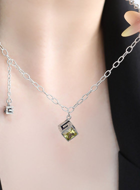 925银方糖项链女中性风锁骨链女轻奢高级感小众设计链子毛衣链