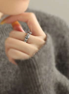 925银双头灵蛇开口戒指女复国风古轻奢高级新中式民族风小众饰品