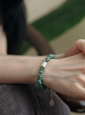 足银翡翠A货算盘珠手链女复古个性气质小众设计感民族风手环饰品