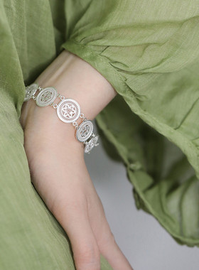 足银四叶草国潮风花丝手链手环轻奢高级感2025年开学生日礼物