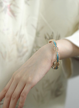 足银999镂空蝴蝶珐琅开口手镯女2025年小众设计新中式时尚镯子