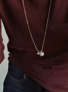 925银极简风拉丝珠珠项链女时髦个性抽拉式长款小众设计毛衣链