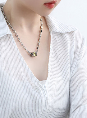925银方糖项链女中性风锁骨链女轻奢高级感小众设计链子毛衣链