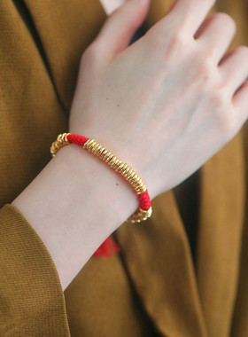 925银盘缠圆环编绳手链女轻奢小众2025年民族风饰品手环时尚百搭