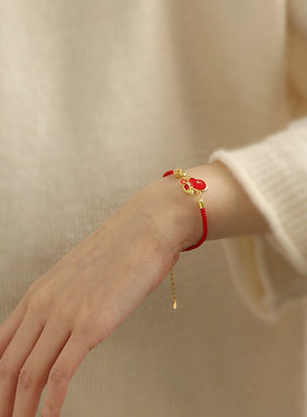 925银灵蛇红色手链女国风新中式2025年小众设计百搭手环饰品