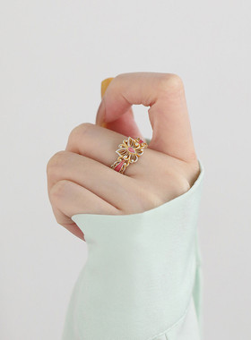 999足银蝴蝶国风描金戒指女小众设计新中式百搭高级感珐琅指环