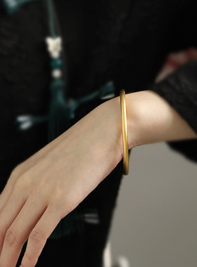 足银闭口古法素圈手镯女高级感纯银镯子女999实心镯子国潮手环