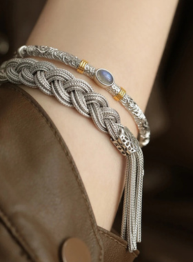 S925银月光唐草手镯国风小众