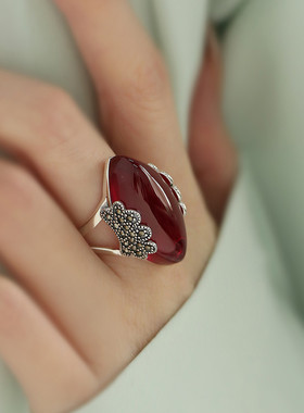 925银蛋面戒指女2025可调节指环简约精致时尚百搭小众民族风饰品