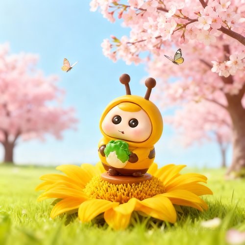 卡通蜜蜂毛绒挂件可爱花朵桌面摆件DIY手工潮玩装饰 - 图1