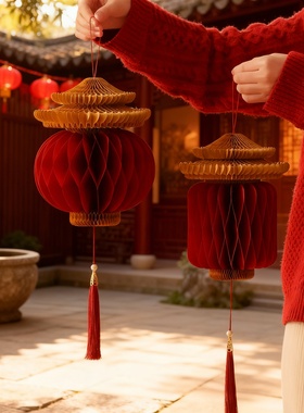 新年春节纸质古建灯笼挂饰摆件