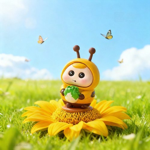 卡通蜜蜂毛绒挂件可爱花朵桌面摆件DIY手工潮玩装饰 - 图3