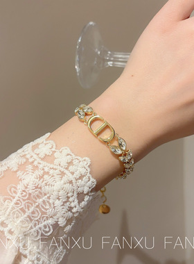 FANXU CD家法式字母麦穗手链满镶嵌闪钻麦穗颈脖锁骨项链