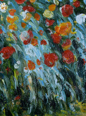 莫奈油画玫瑰花园风景手工复制品
