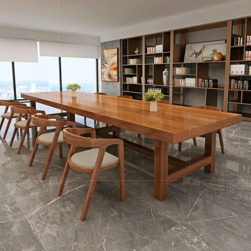 实木会议桌简约工业风办公室长桌原木长条培训桌洽谈桌椅组合