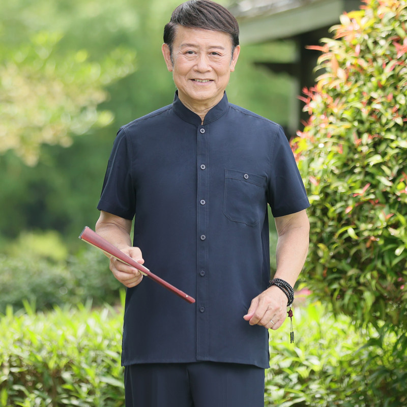 中老年唐装男中国风夏季爷爷装夏装爸爸冰丝短袖老年人棉麻套装
