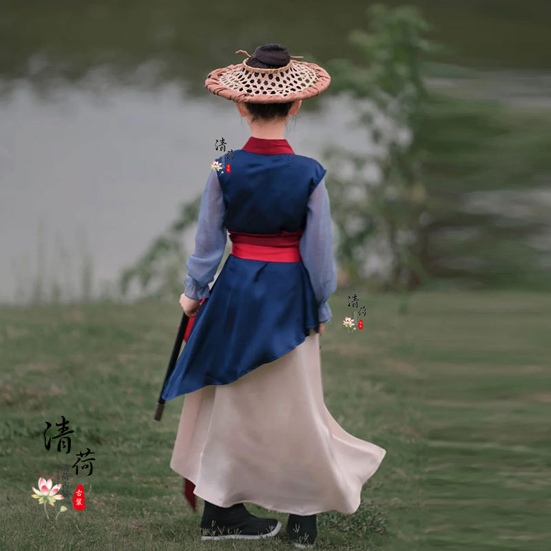 儿童古装花木兰同款女汉服武侠女侠客服女侠剑客女刺客走秀演出服