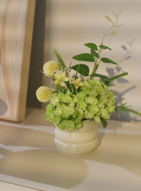 《春意》白绿木绣球花艺原创设计假花摆件餐桌仿真花摆设客厅装饰