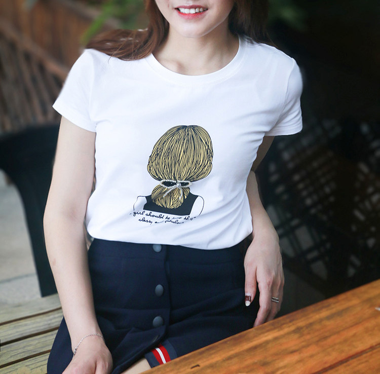 阿玛施2020新款女孩印花圆领t恤衫 范芙熙T恤