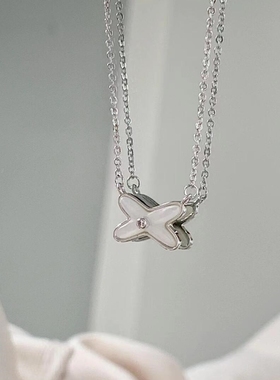 玫瑰金贝母交叉项链女