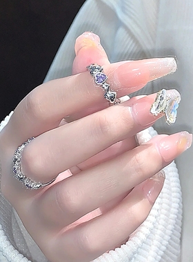 紫钻爱心戒指小众ins温柔对接闺蜜二人开口可调节指环食指戒简约