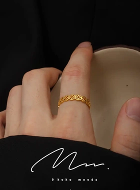 暴富小铜钱戒指男女指环五帝钱镂空铜钱民族风食指戒礼物饰品diy