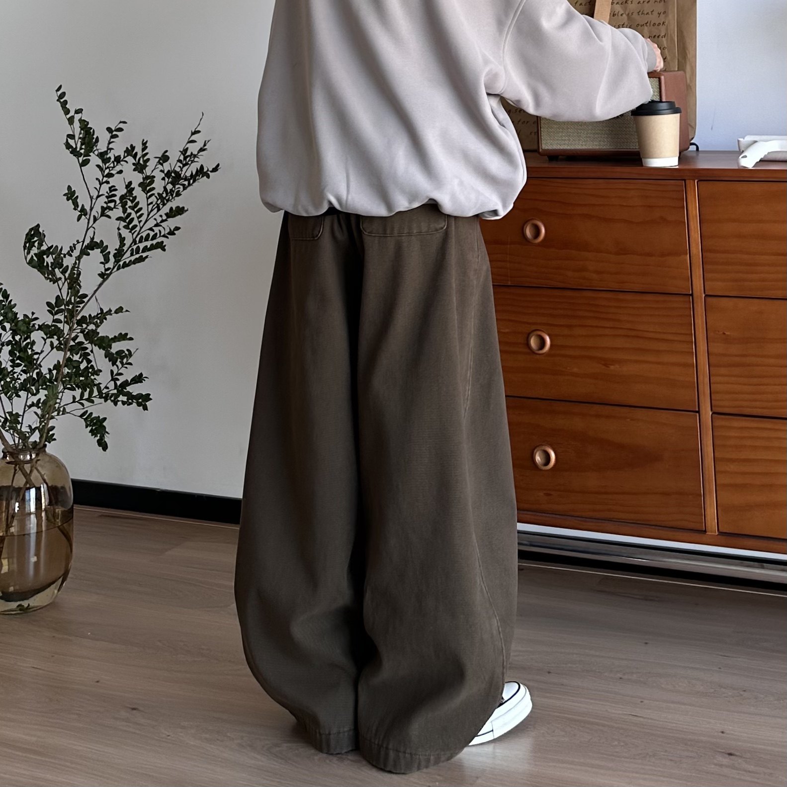 BUTQIU复古秋冬丝巾休闲裤男女加厚加绒弯刀阔腿裤垂感拖地长裤,淘宝优惠券,粉丝福利购,淘宝优惠卷