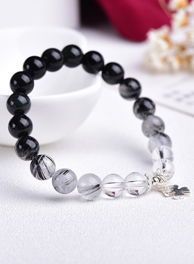天然黑曜石招财转运饰品单圈手串