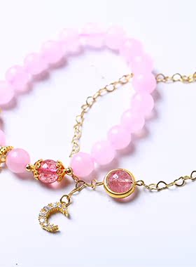 SHAHD晶字塔马达加斯加粉水晶手链草莓晶925纯银镀金套链女