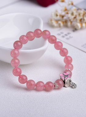 SHAHD晶字塔天然马粉手链马达加斯加粉水晶手串银饰小雏菊