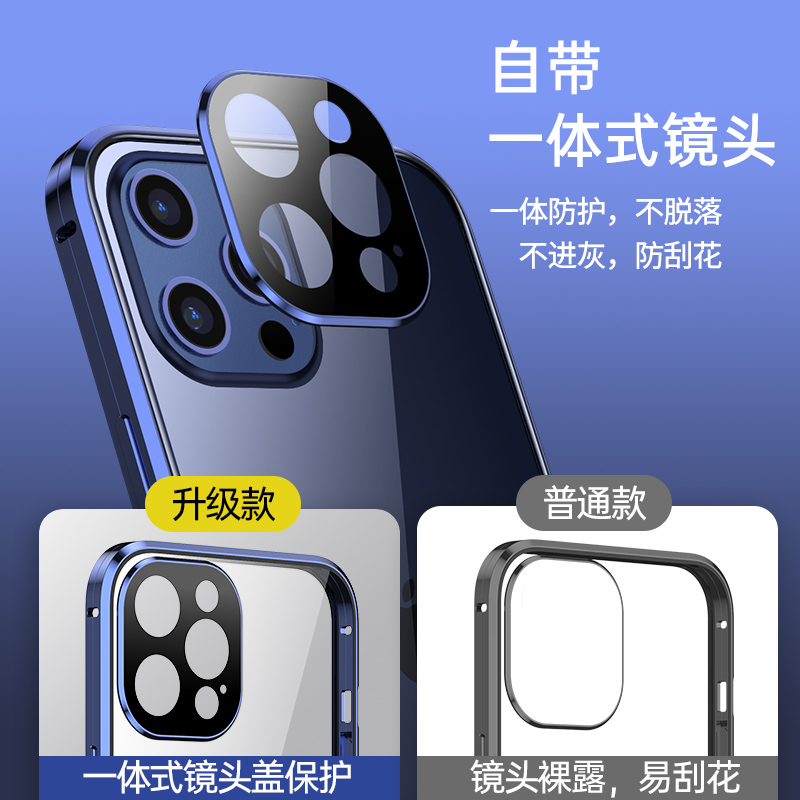 新款适用苹果12全包手机壳iPhone12promax镜头防摔双面玻璃mini透明新品新款翻盖防偷窥个性保护套硬壳远峰蓝 - 图1