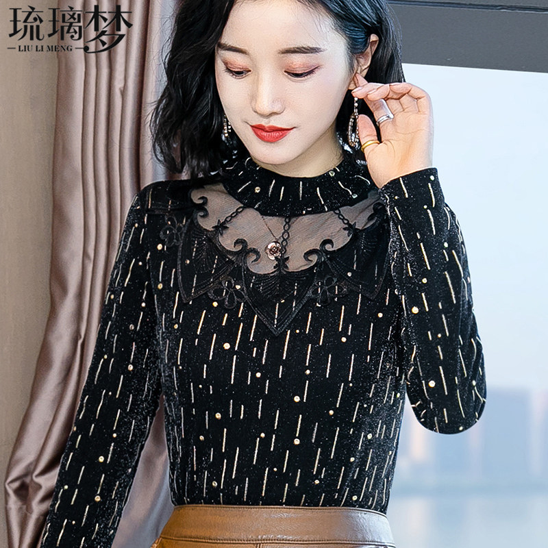 2020年新款秋冬季加绒蕾丝长袖内搭 琉璃梦蕾丝衫/雪纺衫